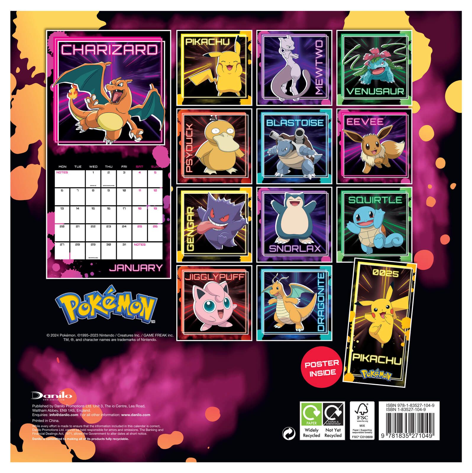  Kalendarz ścienny Pokémon 2025 