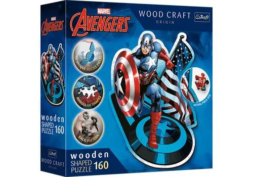 Puzzle drewniane Marvel Avengers - Nieustraszony Kapitan Ameryka (160 elementów)