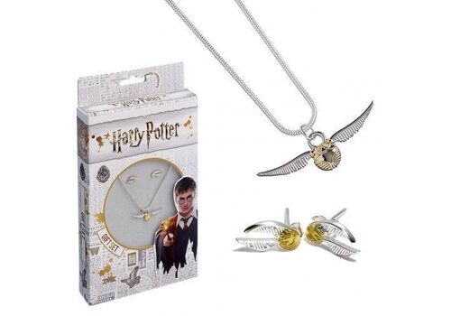 Zestaw biżuterii Harry Potter - Naszyjnik + Kolczyki Golden Snitch (posrebrzane)